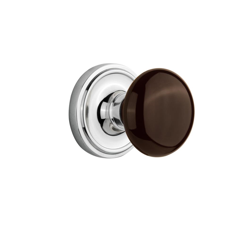 Nostalgic Warehouse CLABRN Single Dummy Classic Rose with Brown Porcelain Knob in Bright Chrome
